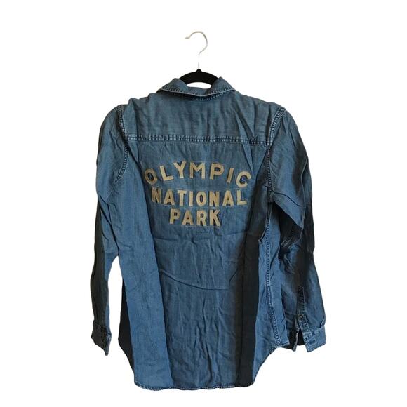 Eddie Bauer XS button down blue blouse Olympic gorpcore denim - Picture 1 of 8